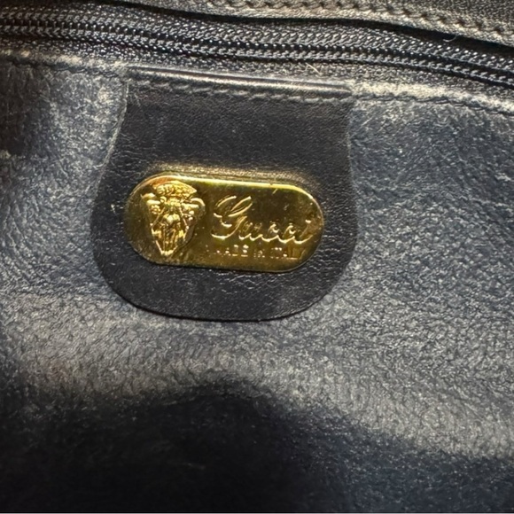 Vintage Gucci GG Monogram Shoulder Bag Navy Leather Trim | Unused 1970s - Picture 8 of 14